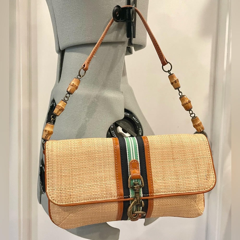 J. Crew Raffia & Leather shoulder bag, grosgrain &horsebit detail, bamboo, S - Picture 8 of 12